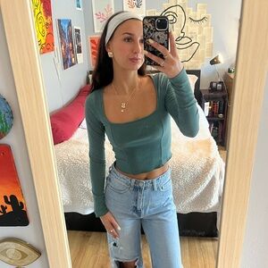 Urban Outfitters Teal Long Sleeve Crop Top